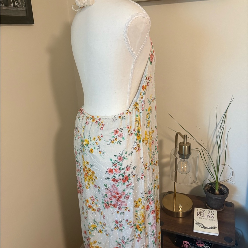 Lovestitch Floral Maxi Halter Dress - White, Yellow, Pink - Picture 2 of 5